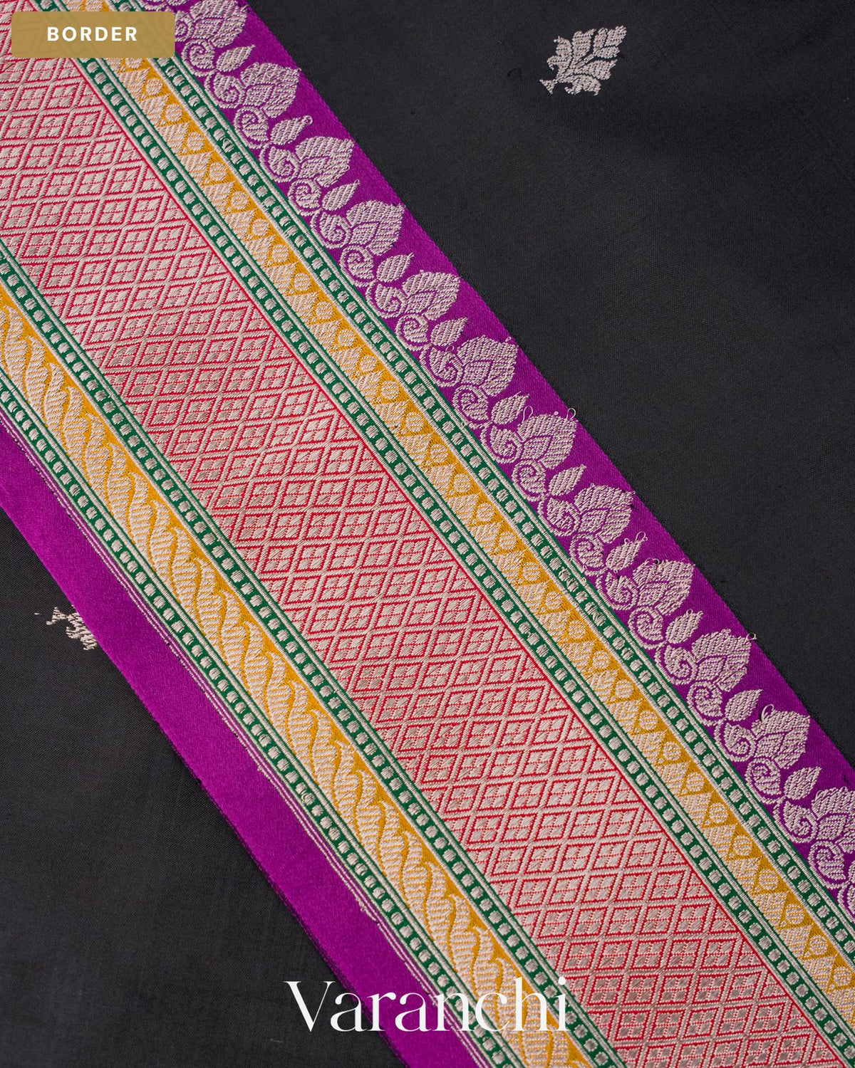 Jet Black Pure Katan Silk Handloom Saree — Border