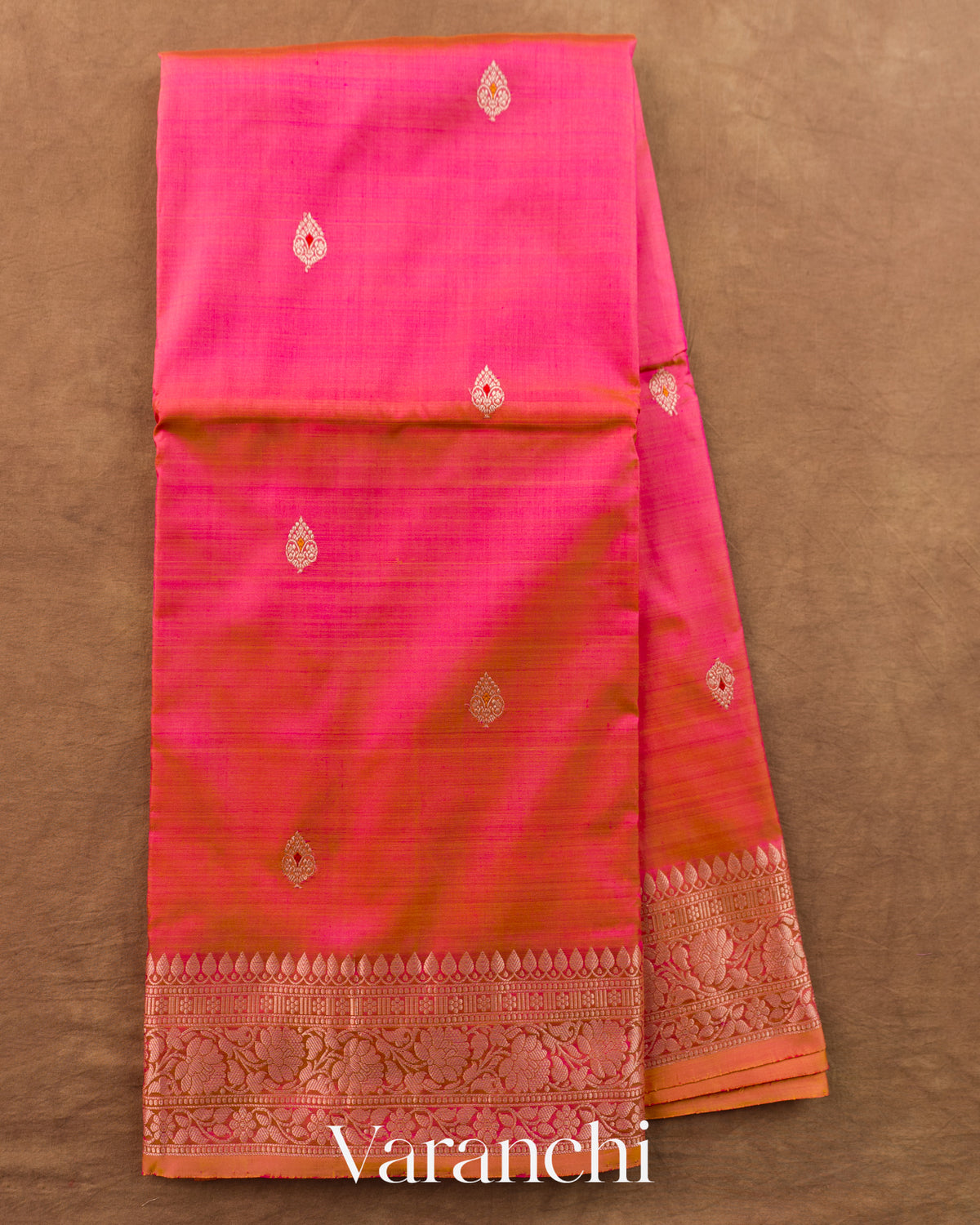 Rose Pink Ombre Dyed Pure Katan Silk Handloom Saree — Full Saree