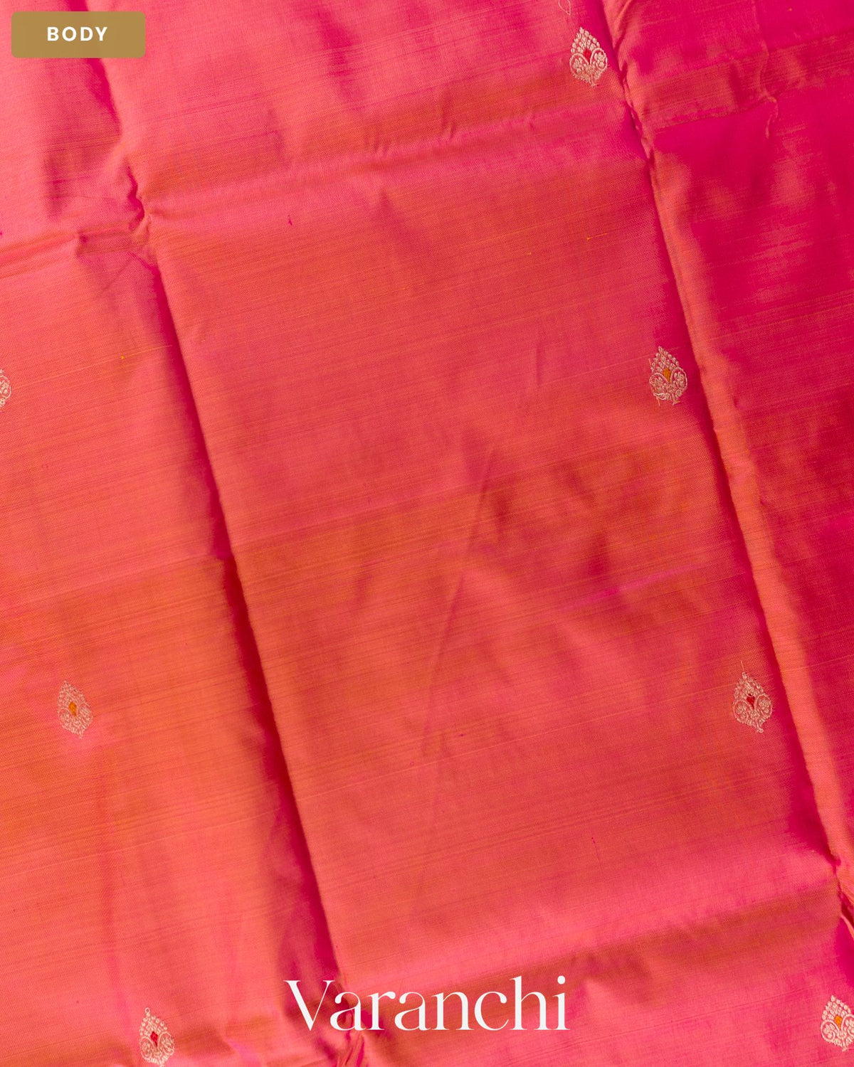 Rose Pink Ombre Dyed Pure Katan Silk Handloom Saree — Body