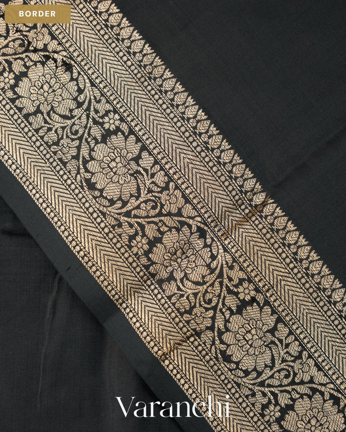 Jet Black Pure Katan Silk Handloom Saree — Border
