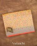 Marigold Yellow Jamdani Pure Kora Silk Cotton Saree — Folded