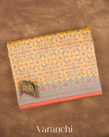 Marigold Yellow Jamdani Pure Kora Silk Cotton Saree — Folded