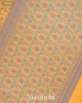 Marigold Yellow Jamdani Pure Kora Silk Cotton Saree — Pallu