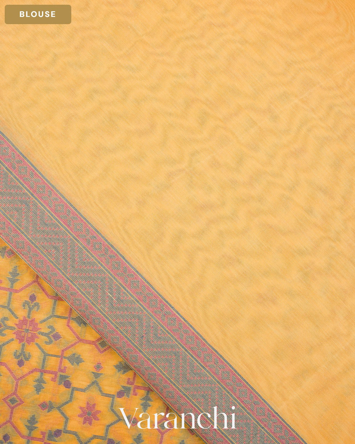 Marigold Yellow Jamdani Pure Kora Silk Cotton Saree — Blouse