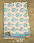 Off- White Jamdani Pure Kora Silk Cotton Saree — Full Saree