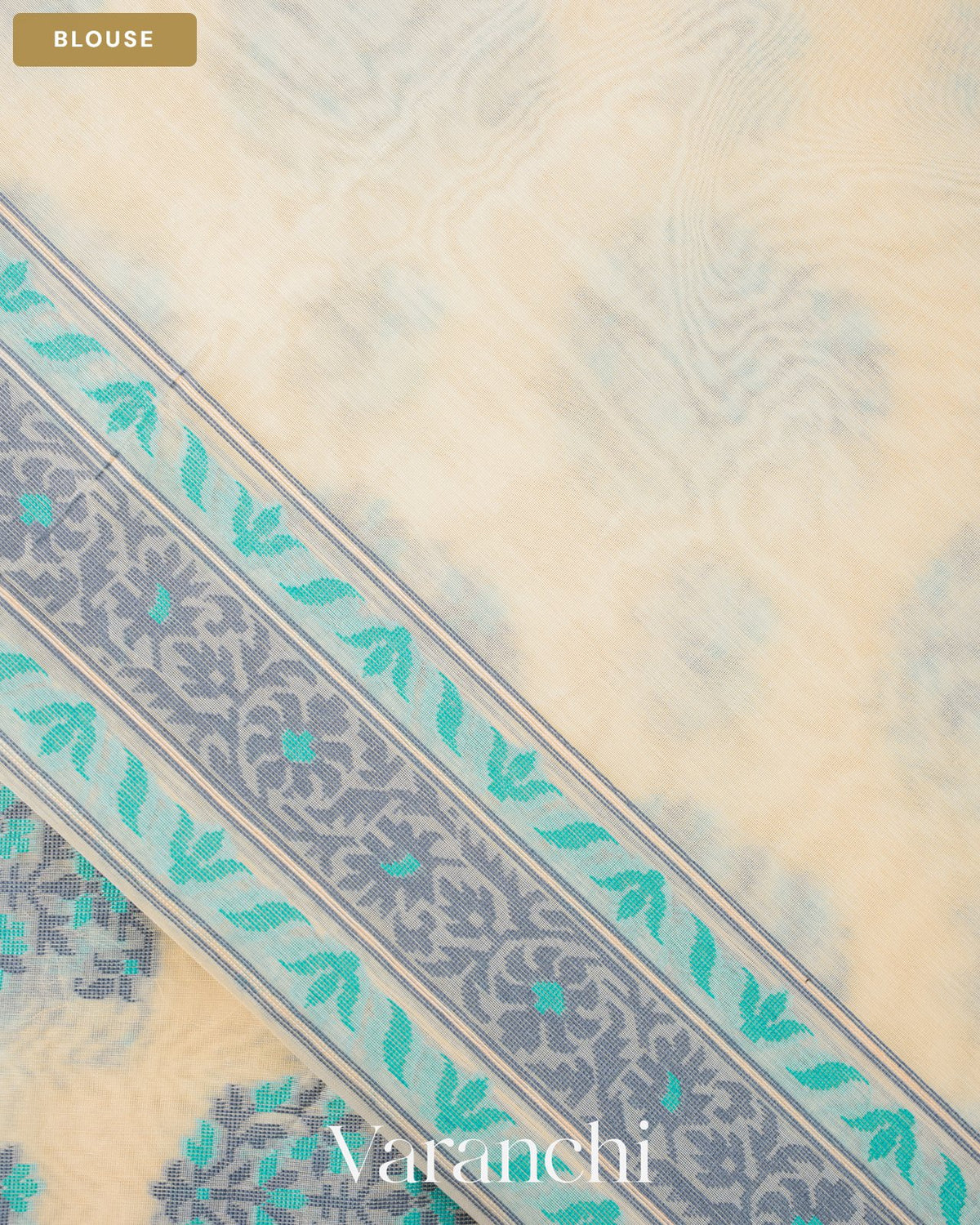 Off- White Jamdani Pure Kora Silk Cotton Saree — Blouse