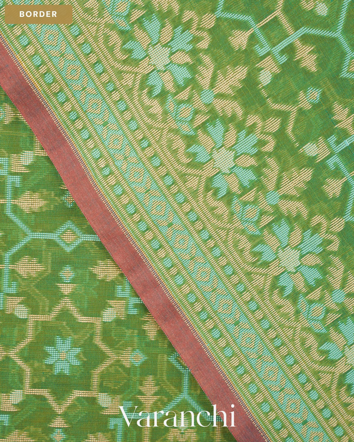 Sage Green Jamdani Pure Kora Silk Cotton Saree — Border
