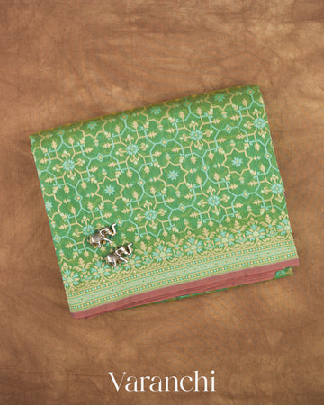 Sage Green Jamdani Pure Kora Silk Cotton Saree — Folded