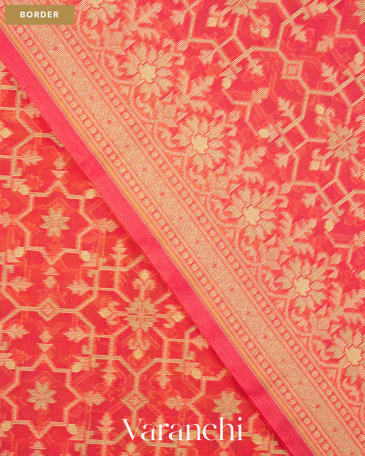 Coral Red Jamdani Pure Kora Silk Cotton Saree — Border