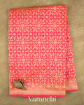 Coral Red Jamdani Pure Kora Silk Cotton Saree — Full Saree