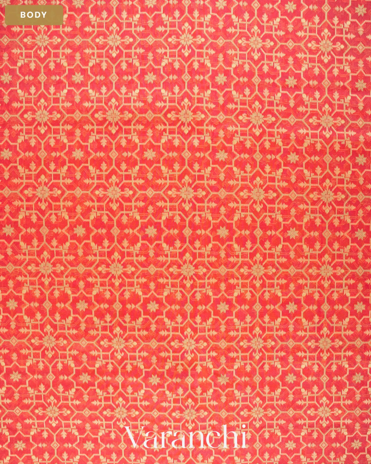 Coral Red Jamdani Pure Kora Silk Cotton Saree — Body