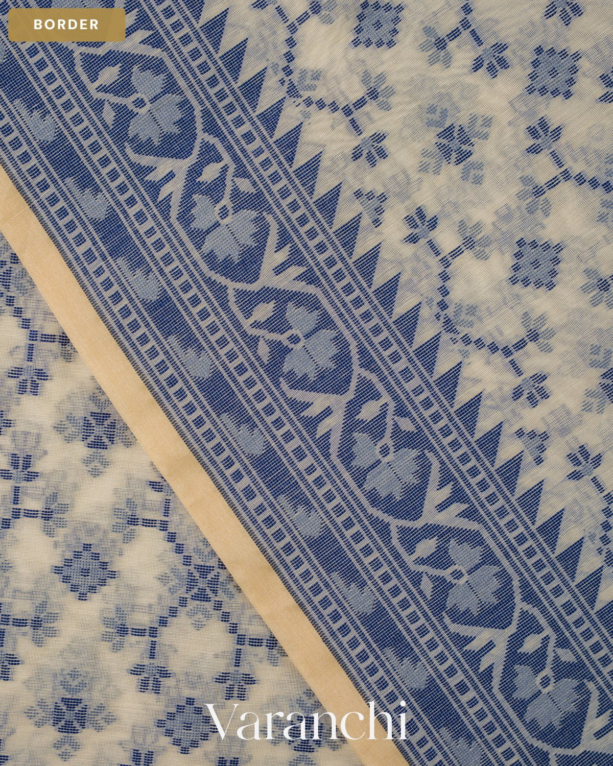 White Jamdani Pure Kora Silk Cotton Saree — Border