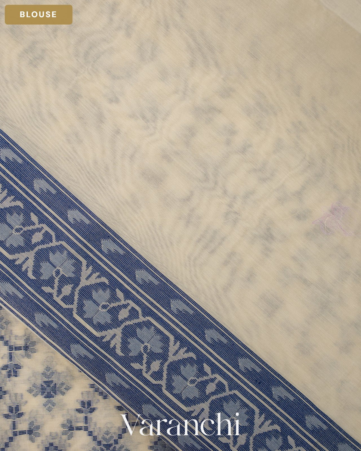 White Jamdani Pure Kora Silk Cotton Saree — Blouse