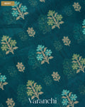 Teal Blue Floral Jamdani Pure Kora Silk Saree — Body