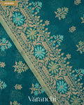 Teal Blue Floral Jamdani Pure Kora Silk Saree — Border