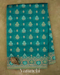 Teal Blue Floral Jamdani Pure Kora Silk Saree — Full Saree