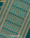 Teal Blue Floral Jamdani Pure Kora Silk Saree — Pallu