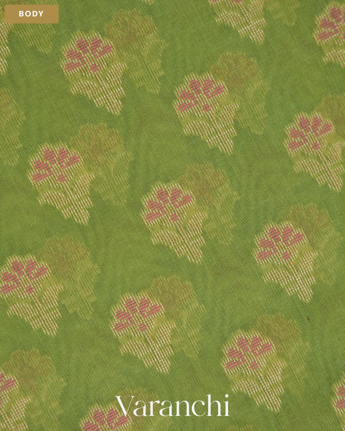 Pista Green Jamdani Pure Kora Silk Cotton Saree — Body
