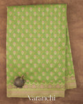 Pista Green Jamdani Pure Kora Silk Cotton Saree — Full Saree