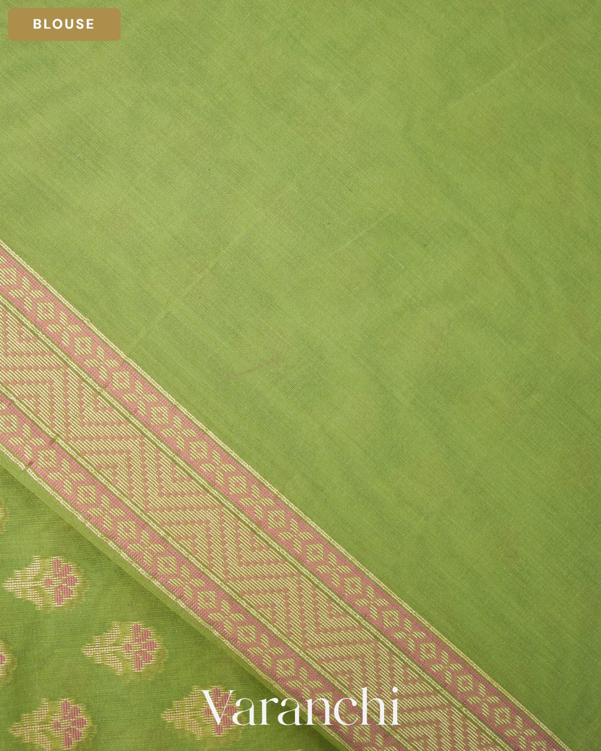 Pista Green Jamdani Pure Kora Silk Cotton Saree — Blouse