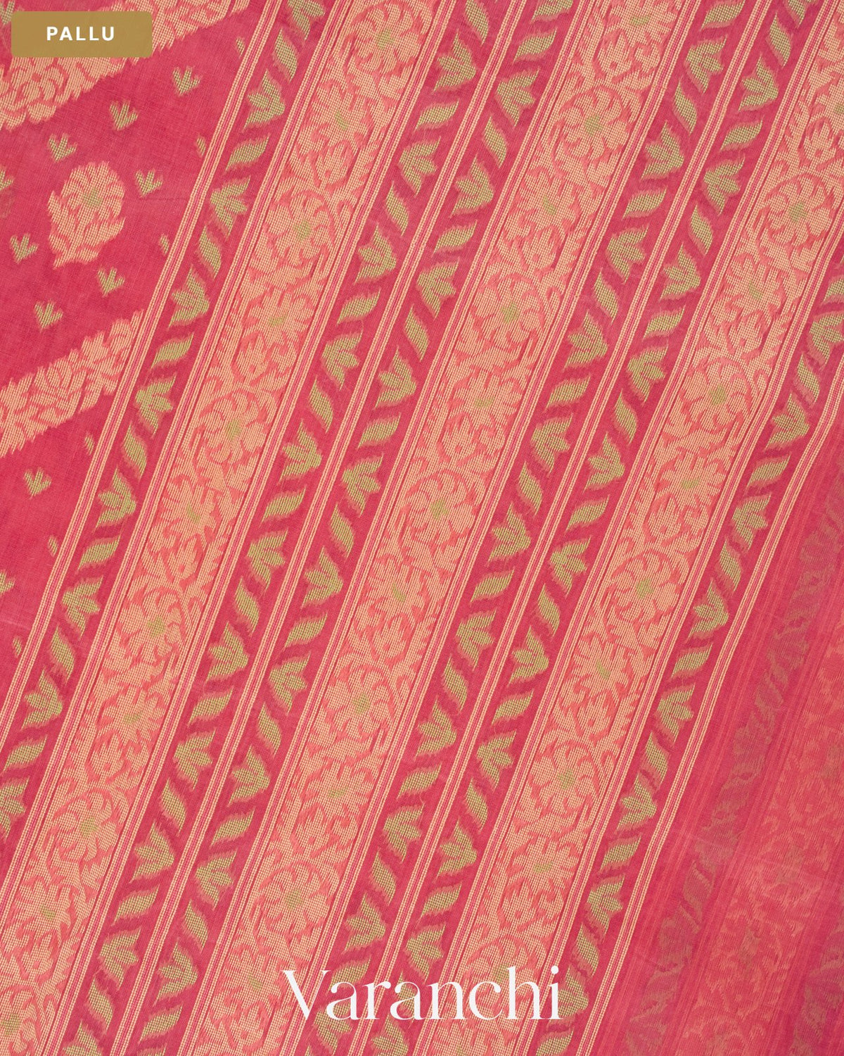 Coral Pink Jamdani Pure Kora Silk Cotton Saree — Pallu