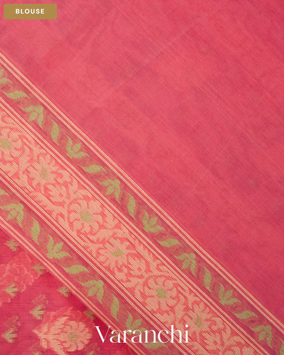 Coral Pink Jamdani Pure Kora Silk Cotton Saree — Blouse