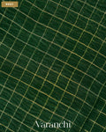 Bottle Green Checkered Pure Kora Silk Saree — Body