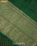 Bottle Green Checkered Pure Kora Silk Saree — Blouse