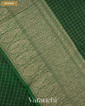 Bottle Green Checkered Pure Kora Silk Saree — Border