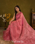 Peach Floral Applique Pure Kora Silk Saree — Draped