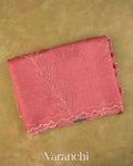 Peach Floral Applique Pure Kora Silk Saree — Folded