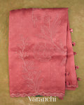 Peach Floral Applique Pure Kora Silk Saree — Full Saree