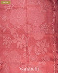 Peach Floral Applique Pure Kora Silk Saree — Pallu