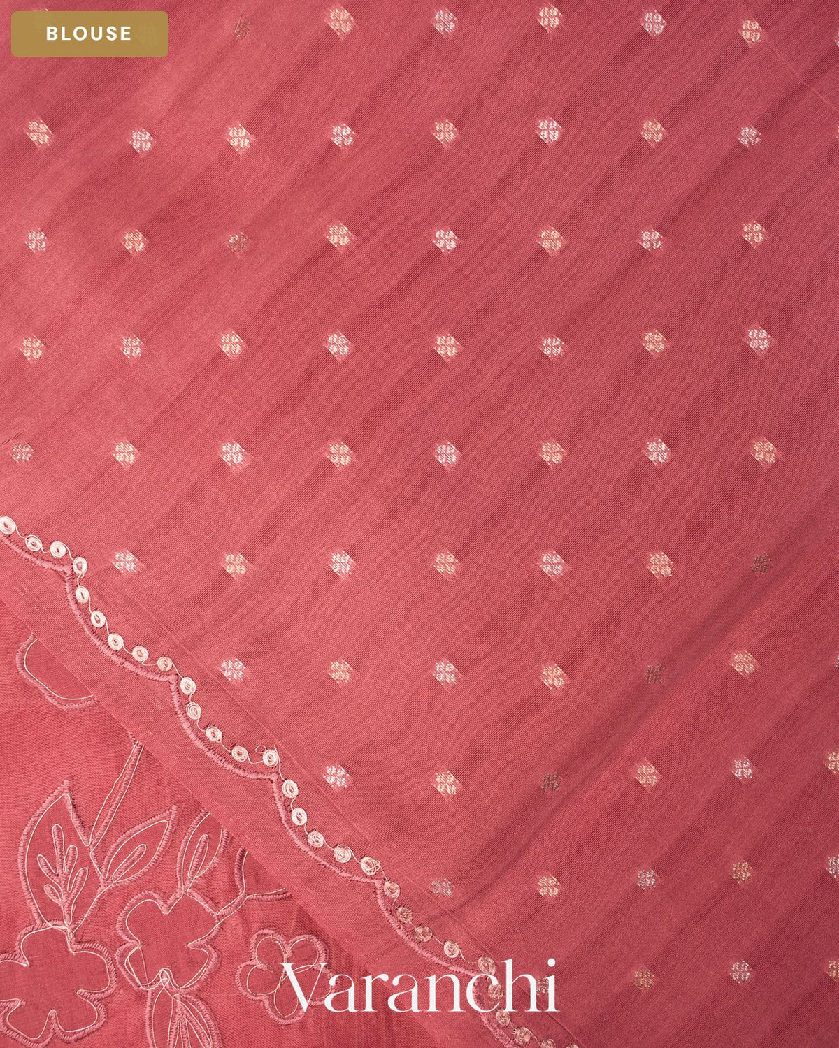Peach Floral Applique Pure Kora Silk Saree — Blouse