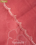 Peach Floral Applique Pure Kora Silk Saree — Border