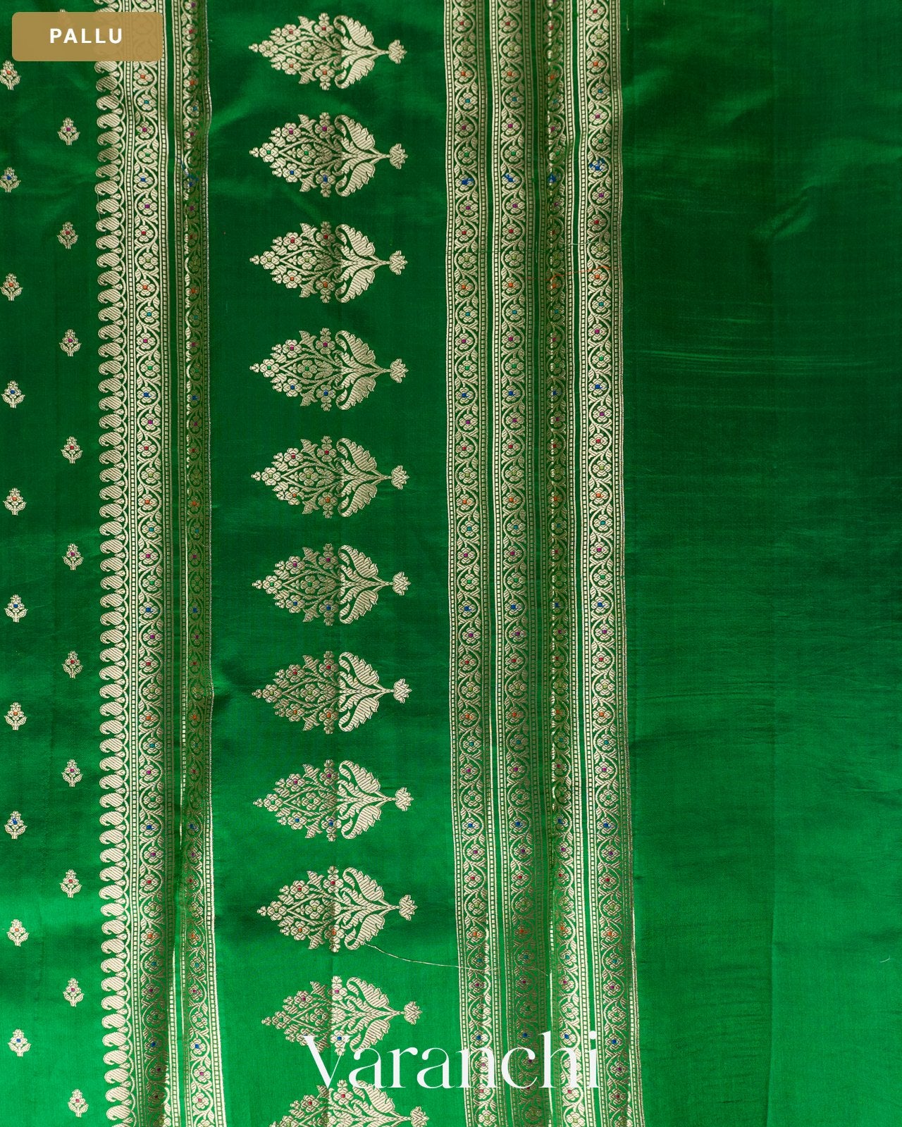 Bottle Green Pure Poona Silk Saree — Pallu