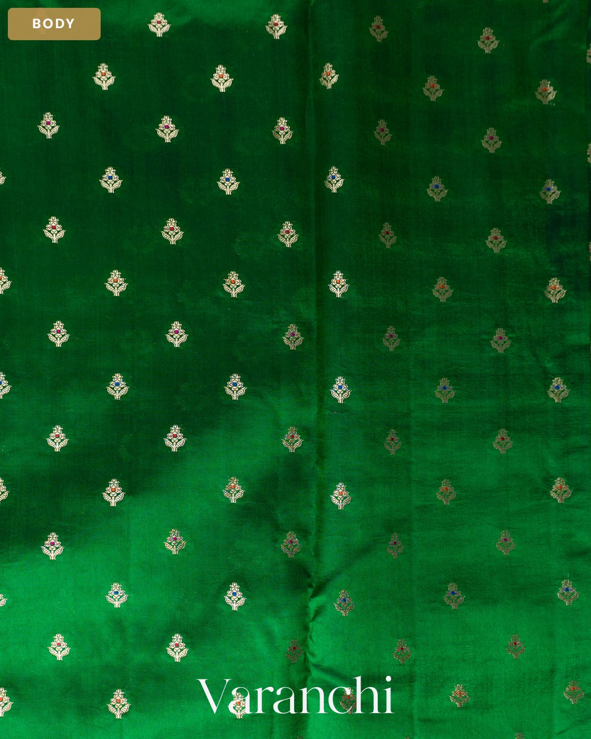Bottle Green Pure Poona Silk Saree — Body