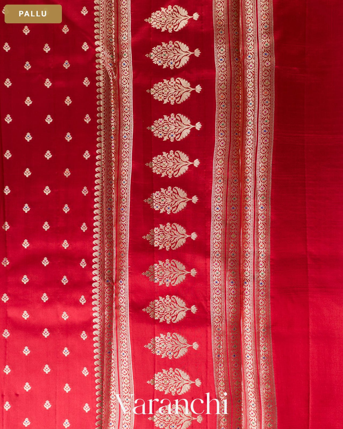 Ruby Red Pure Poona Silk Saree — Pallu