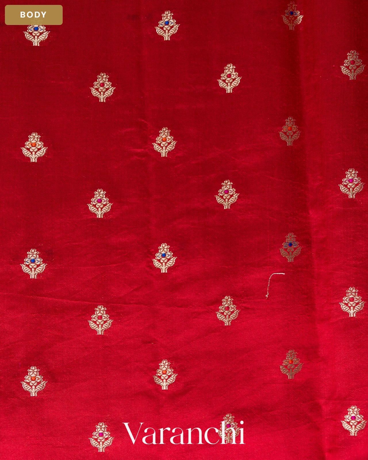 Ruby Red Pure Poona Silk Saree — Body