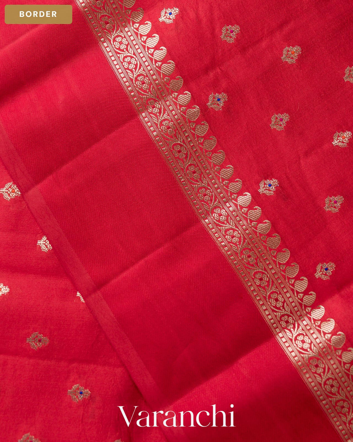 Ruby Red Pure Poona Silk Saree — Border