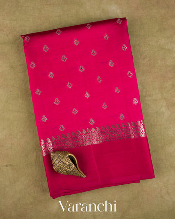 Rani Pink Pure Poona Silk Saree — Folded