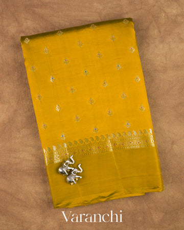 Olive Yellow Pure Poona Silk Saree — Folded