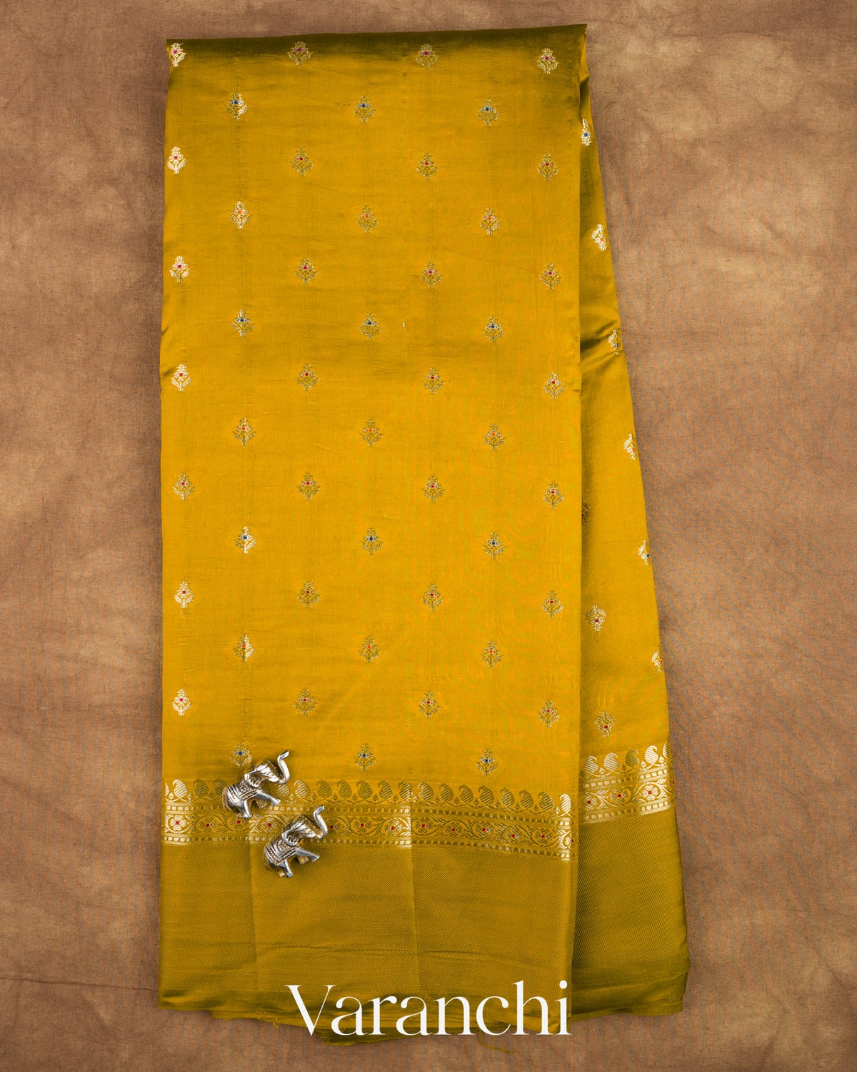 Olive Yellow Pure Poona Silk Saree — Full Saree