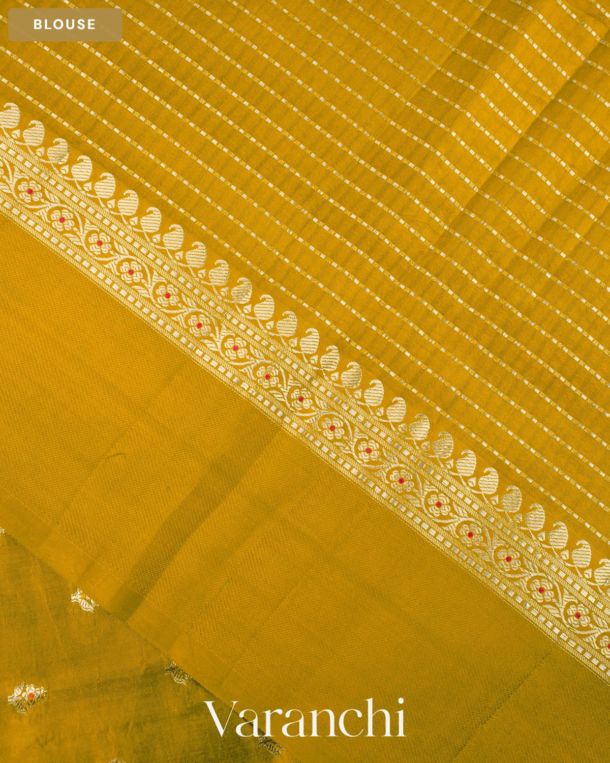 Olive Yellow Pure Poona Silk Saree — Blouse