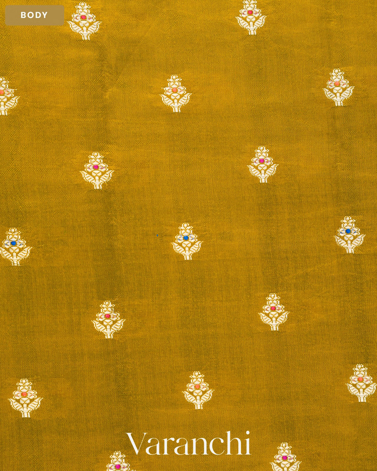 Olive Yellow Pure Poona Silk Saree — Body