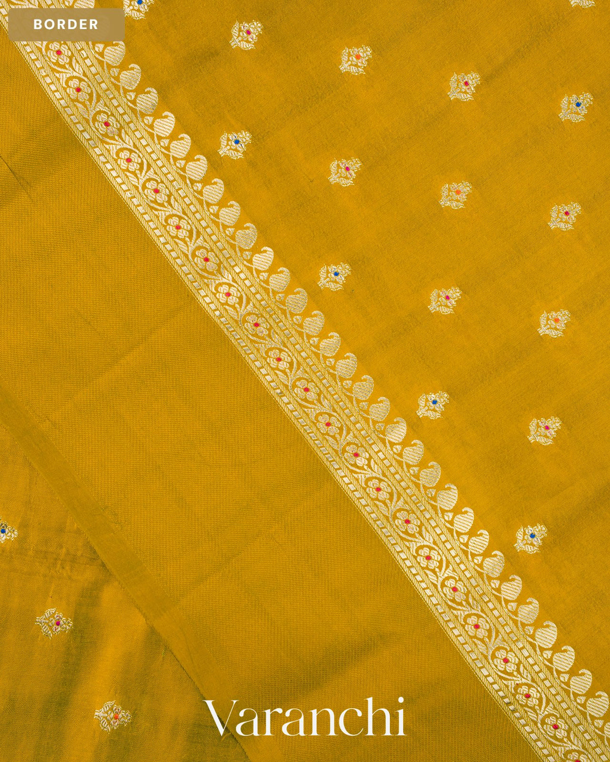 Olive Yellow Pure Poona Silk Saree — Border
