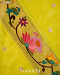Lemon Yellow Paithani Embroidered Border Pure Tussar Silk Saree — Border