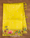 Lemon Yellow Paithani Embroidered Border Pure Tussar Silk Saree — Full Saree