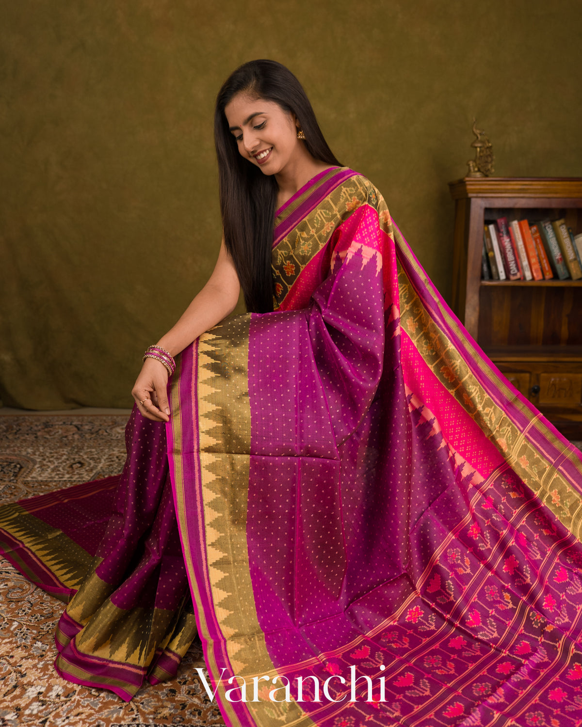 Purple Pure Rajkot Patola Silk Handloom Saree — Draped