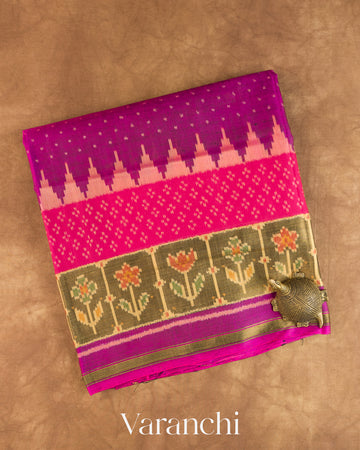 Purple Pure Rajkot Patola Silk Handloom Saree — Folded